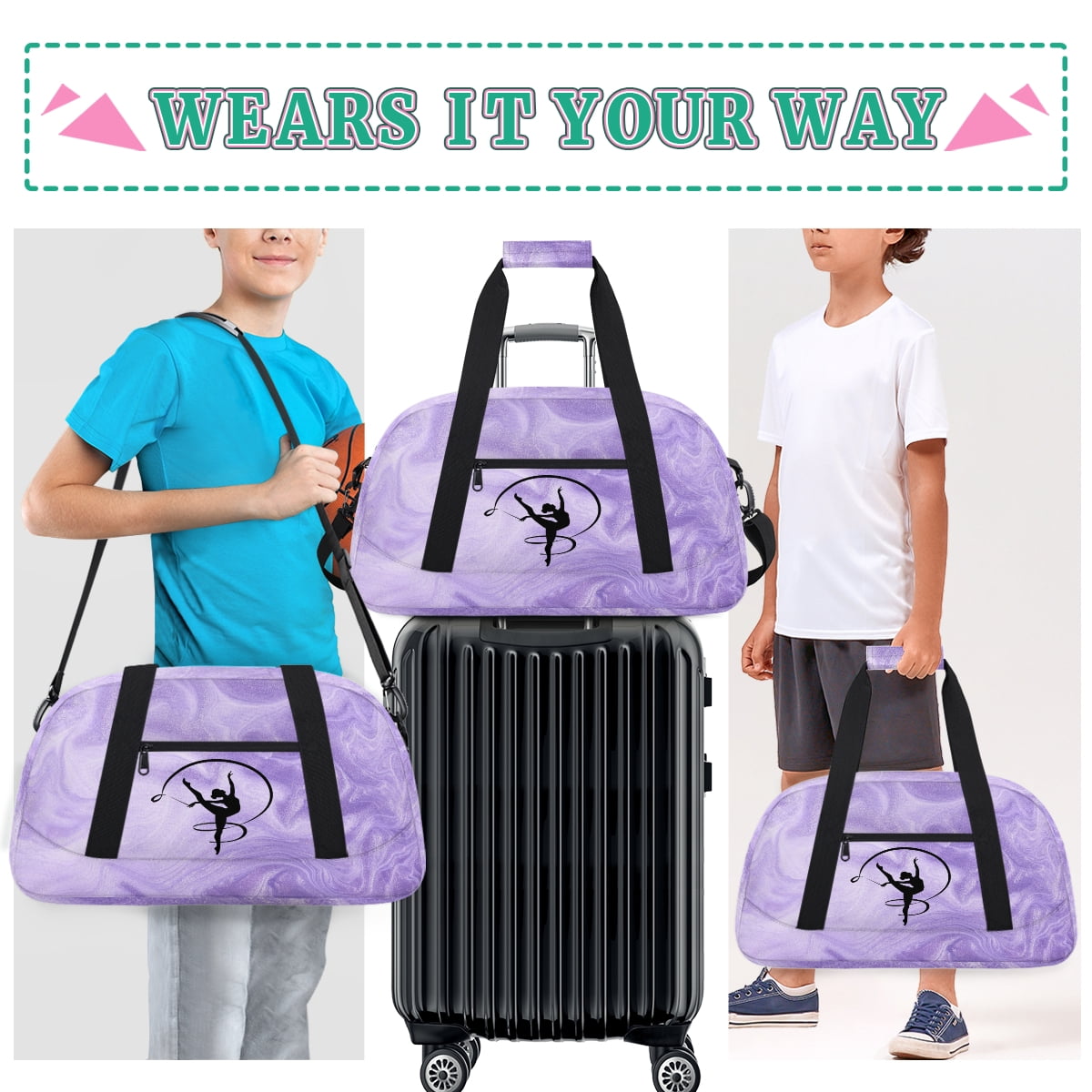 Qzjjjmy Dance Gymnastics Bag for Girls Kids Sports Duffle Bag Ballet Bag Travel Bag