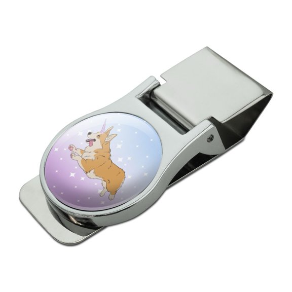 Unicorg Corgi Unicorn Satin Chrome Plated Metal Money Clip