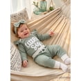 thumbnail image 3 of Cjfdfy Newborn Baby Girls Fall Outfit Long Sleeve Little Sister Letter Embroidery Romper Pants Headband 3-piece Set  Infant Baby Girl Ruffle Long Sleeve Ribbed Fall Winter Clothes, 3 of 7