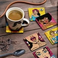 thumbnail image 3 of Inkdotpot Set of 6 Drink Coasters Decorative Non Slip Cork Base 4-inch Square Printed Coasters Easy Clean- Pop Art, 3 of 8
