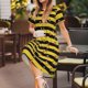 thumbnail image 3 of Easygdp Striped With Bees para Vestido Transpirable de Mujer, Vestido Suelto de Manga Corta con Pliegues y Bolsillos para el Verano, 3 of 6