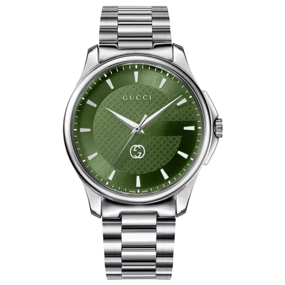 Gucci G-Timeless Stainless Steel Green Dial Quartz Mens Watch YA126369