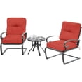 thumbnail image 2 of SOLAURA 3-Piece Outdoor Bistro Sets Patio Metal Spring Chairs and Coffee Table Set with Red Cushions, 2 of 7