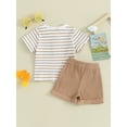 thumbnail image 4 of Bslissey Toddler Baby Boys Summer Clothes Short Sleeve Stripe Print T-shirt Tops + Solid Color Elastic Waist Shorts 6M 12M 18M 24M 3T Infant Casual Short Pants Sets, 4 of 9
