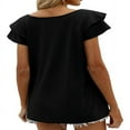 thumbnail image 4 of CHOK Womens Tops Summer Double Ruffle Short Sleeve V-Neck Casual Blouses  Colorful Leaves-L(US 12-14), 4 of 5