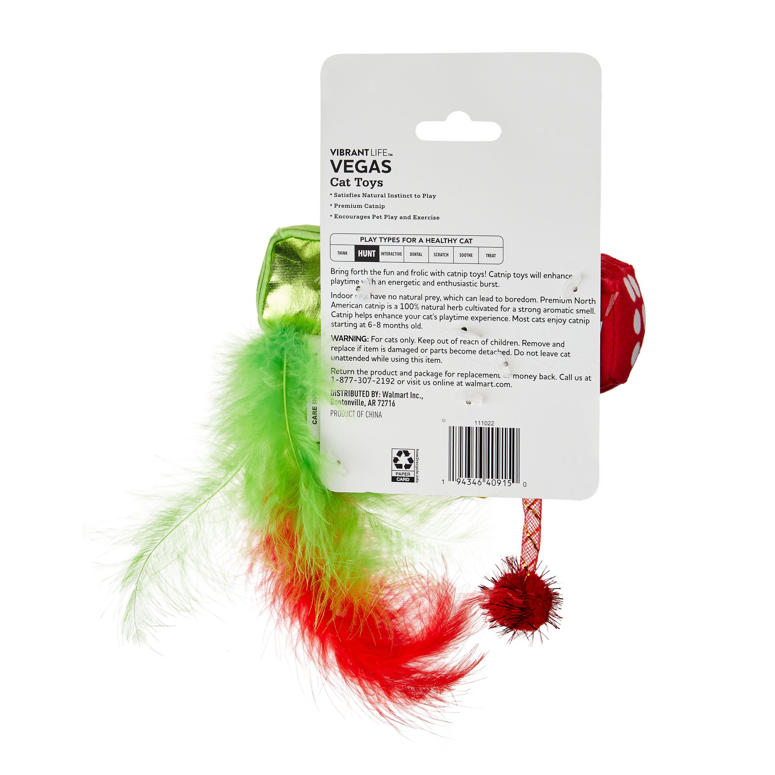 Vibrant Life Vegas Cat Toys with Catnip, Multicolor, 3 Pack