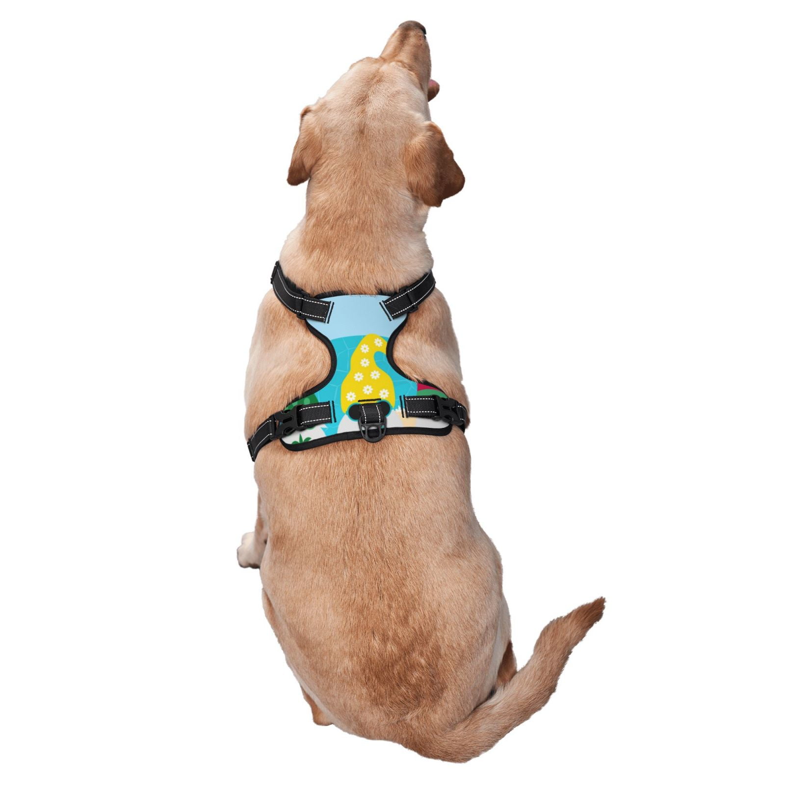 Vsdgher Gnomes On The Beach Pattern Dog Harness,No Pull Pet Harness with Soft Padded Handle,Adjustable Reflective Vest with 2 Buckles,4 Slide Buckles,S-XL Large