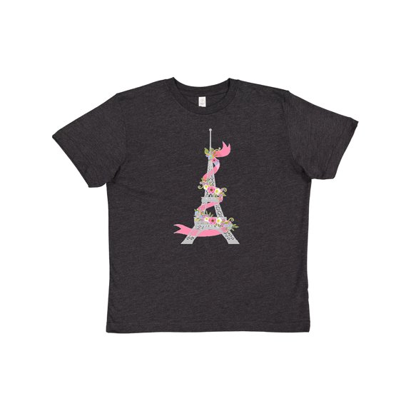 Inktastic Eiffel Tower in Paris with Flowers and Pink Banner Youth T-Shirt