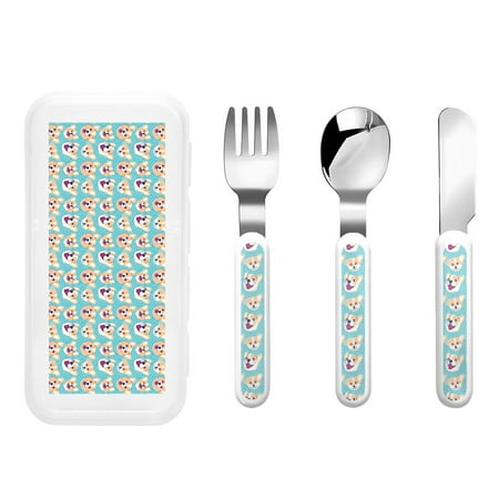 

Picia Cute Corgi Head Print Children s Knife Fork And Spoon Set - Kids’ Knife Fork Spoon - Stainless Steel Kids Silverware Set - Metal Kids Cutlery Set