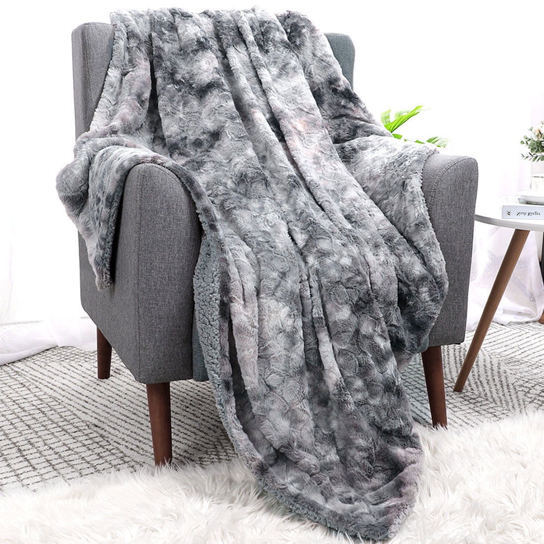 Unique Bargains Faux Fur Shaggy Sherpa Throw Blanket, 50" x 60", Slate Gray