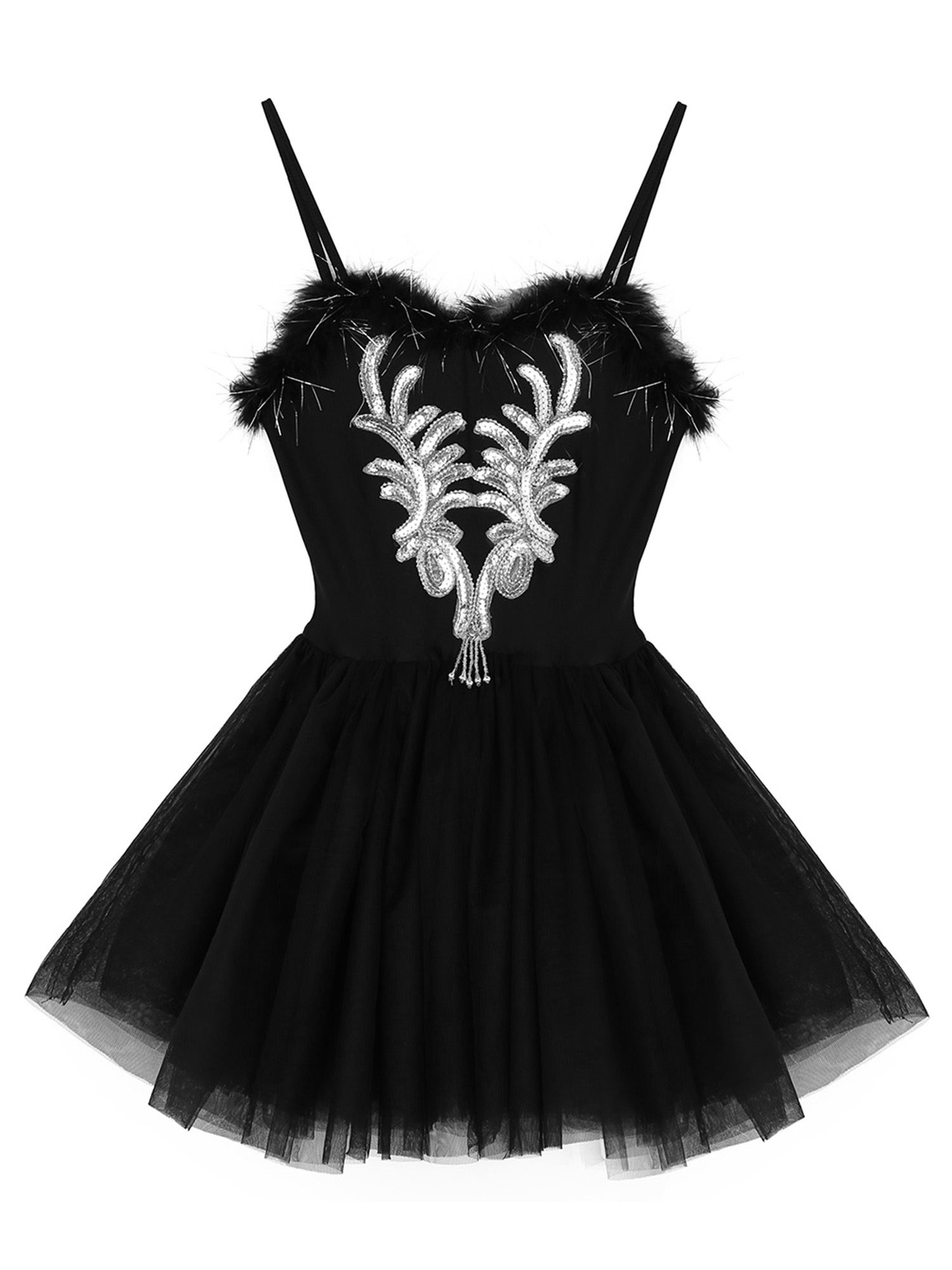 iEFiEL Womens Swan Lake Costumes Ballet Leotard Dress Spaghetti Strap  Sequined Tutu Dance Dress Black Small 