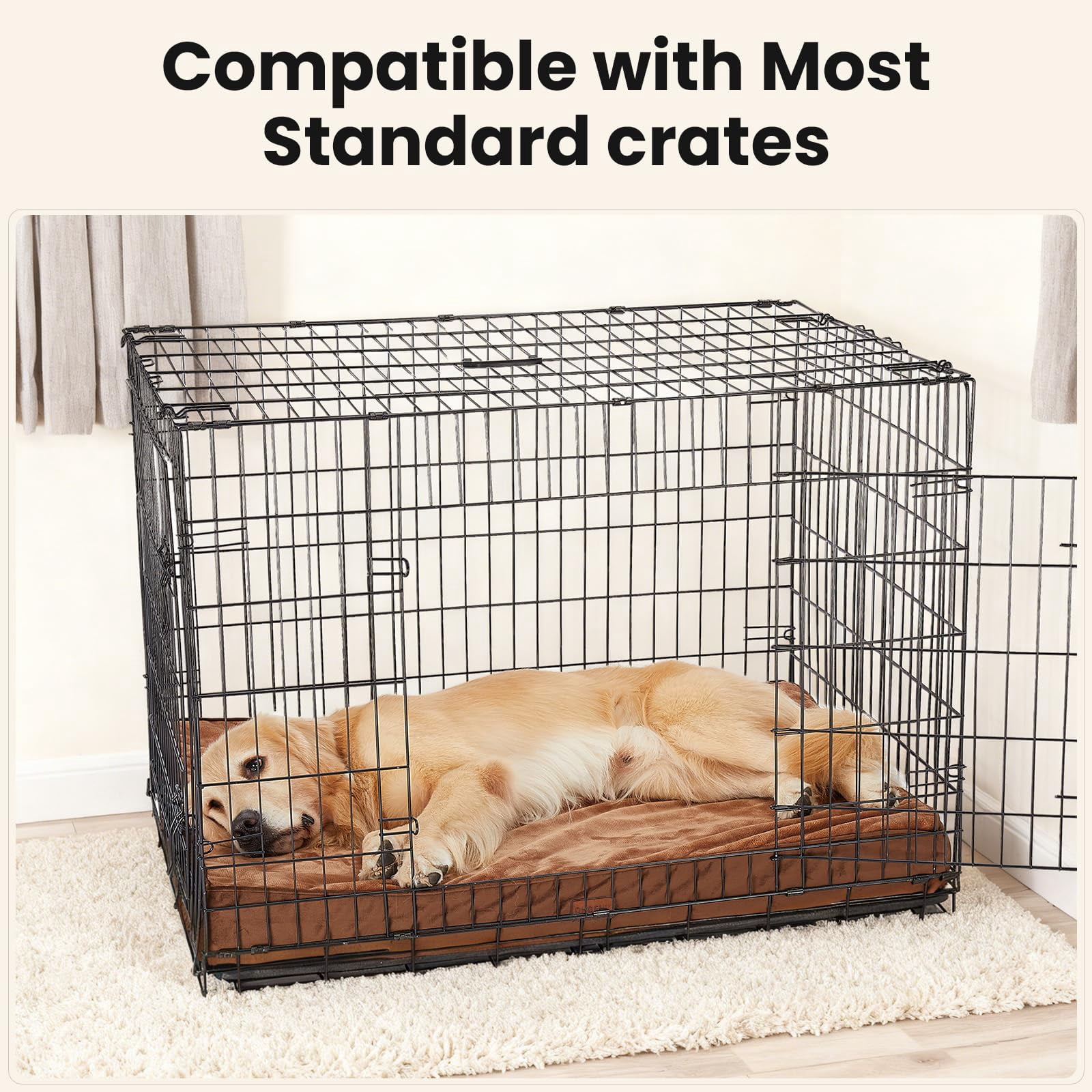 Waterproof Dog Bed For Large Dogs  Machine-washable Removable Cover In Easy-clean Fabric High Density Foam & Easy-carry Handle Suitable Crate 41 Inch (brown)