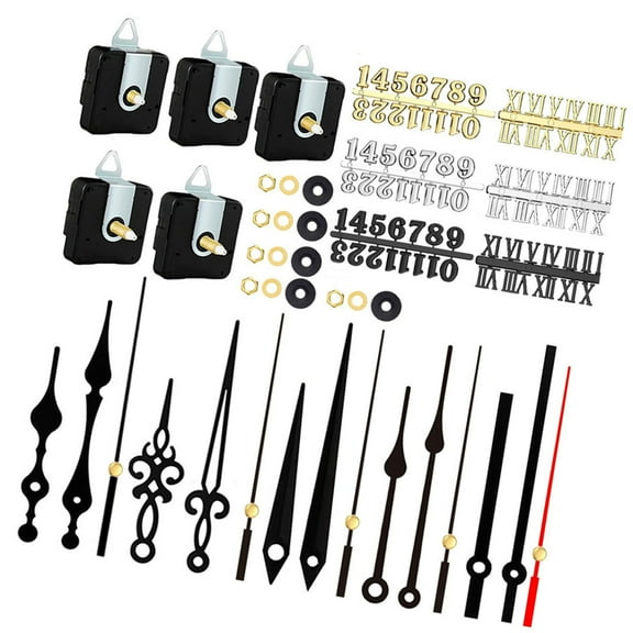 5Pieces Quiet Quartzs Clock Movement Mechanism Kits with Hands and Numerals Operated for Wall Clock Repair Parts