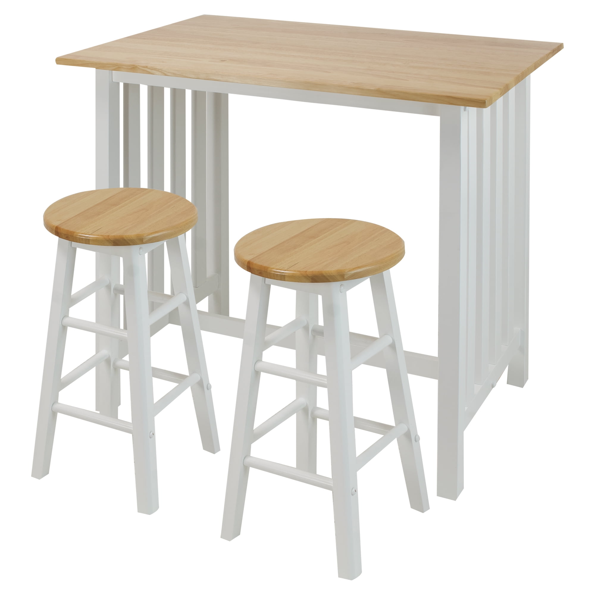 Table De Bar Et Tabouret En Bois Massif - Lot De 3 Pièces - Brun
