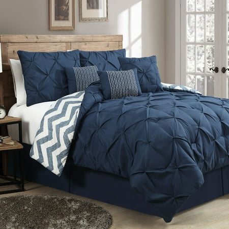 6pc Twin Ella Pinch Pleat Comforter Set Navy - Geneva Home Fashion