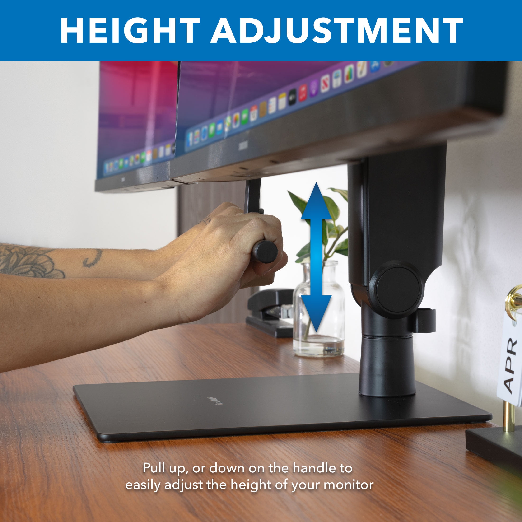 Mount-It! Freestanding Dual Monitor Arm With Height Adjustment, Fits 17" to 32" Screens, Full Motion