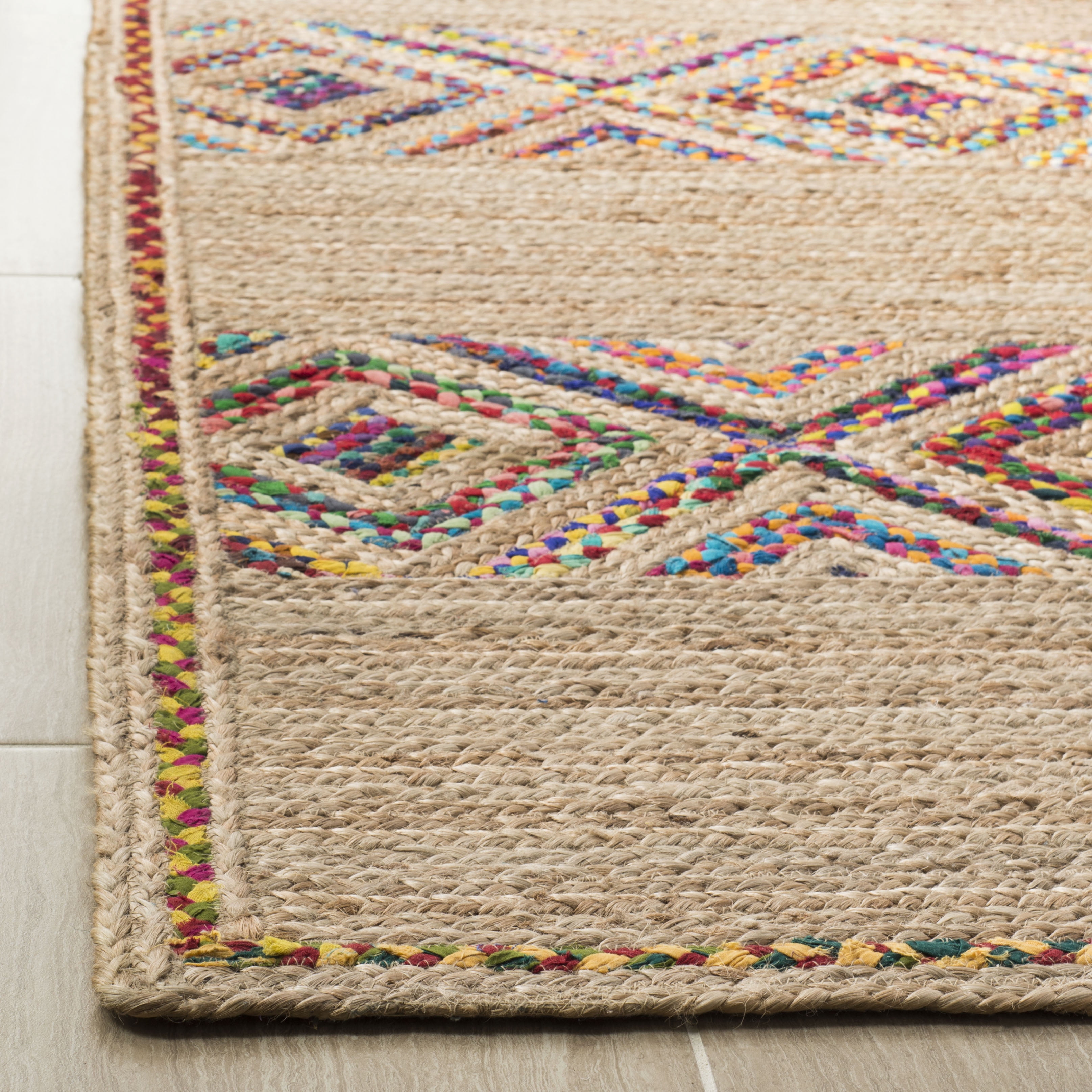 SAFAVIEH Natural Fiber Codie Geometric Braided Area Rug, Natural/Multi, 8' x 10'