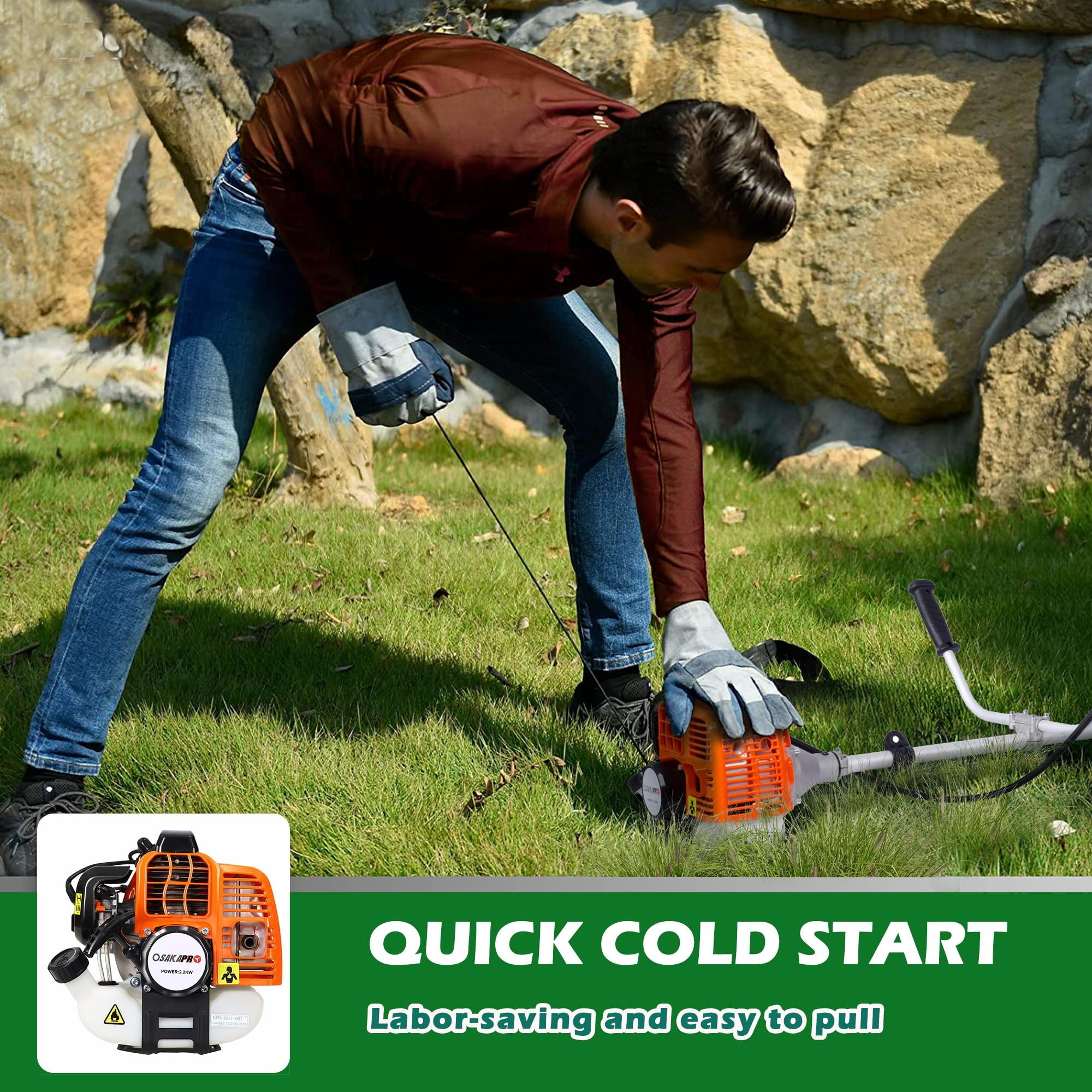 Seizeen Weed Wacker Gas Powered, 52cc Powerful Weed Eater Cordless, 18" String Trimmer with 10" Brush Cutter, Full-Crank 2-cycle Engine, Double Handle, Shoulder Strap