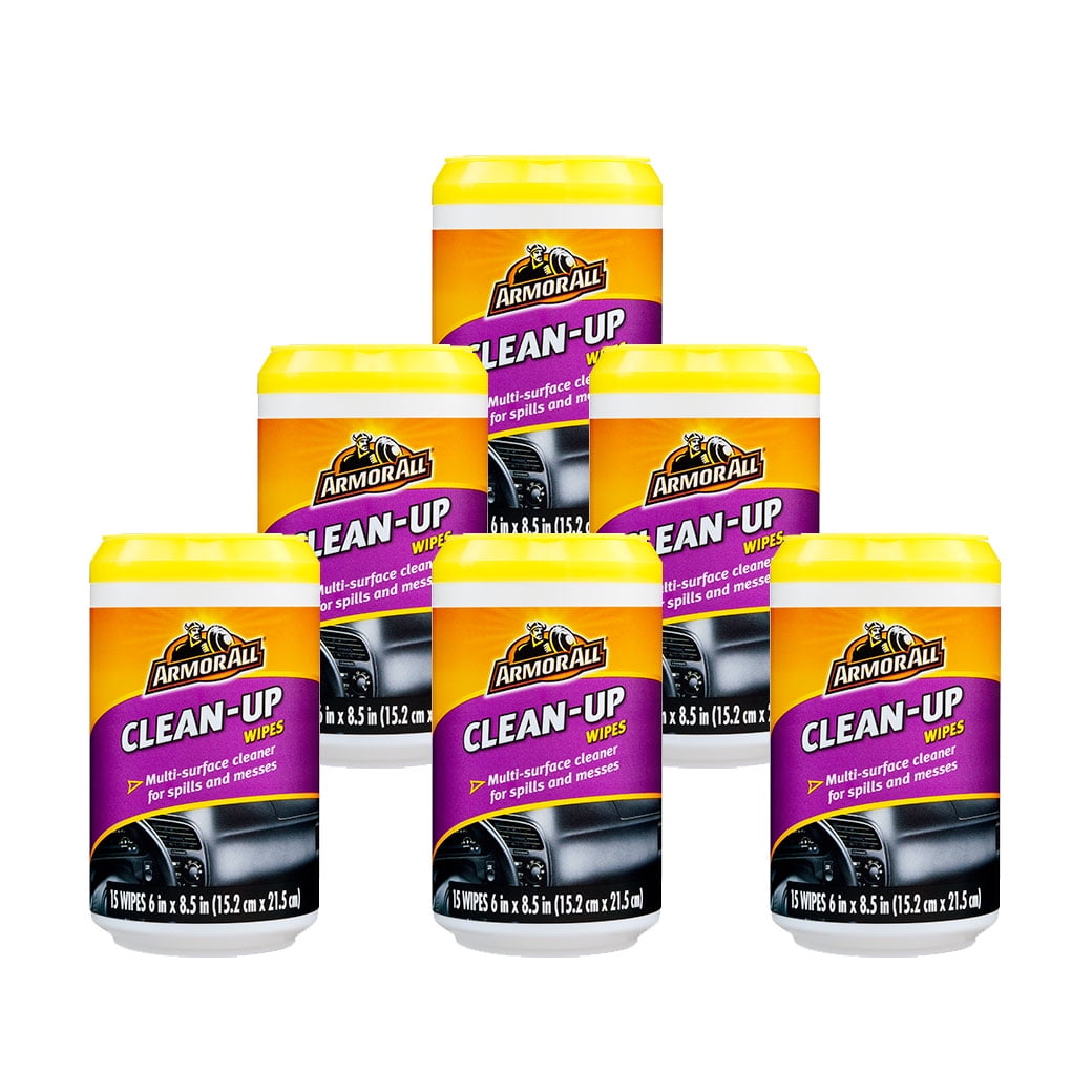 ArmorAll Clean-Up Multi-Surface Car Interior Dirt &amp; Dust Cleaner, 15 Wipes 6-Pack