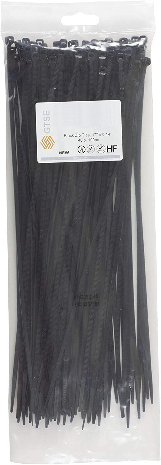 Construct Pro 11” Cold Weather Self-Locking Nylon Cable Ties 100 Pack Black Zip 
