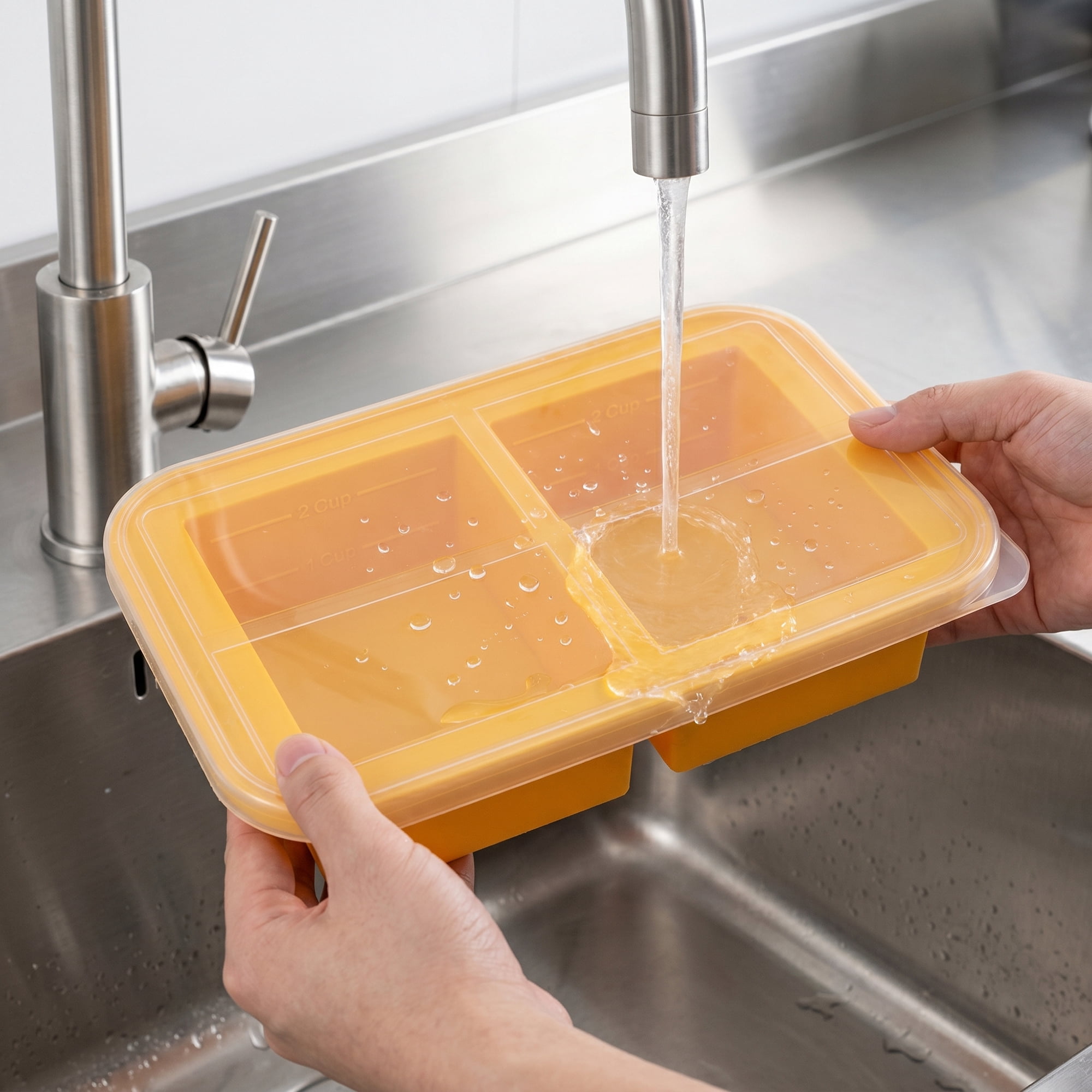 Unique Bargains Silicone Leak-Proof Meal Prep Container Lunch Bento Box Orange-3