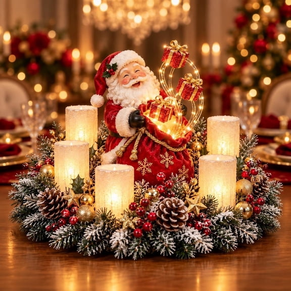 Christmas Lighted Glowing Centerpiece, Soft Flameless LED Glow Rustic Wooden Decor, Indoor Table Mantel Holiday Decoration for Dining Room Entryway Xmas Gift