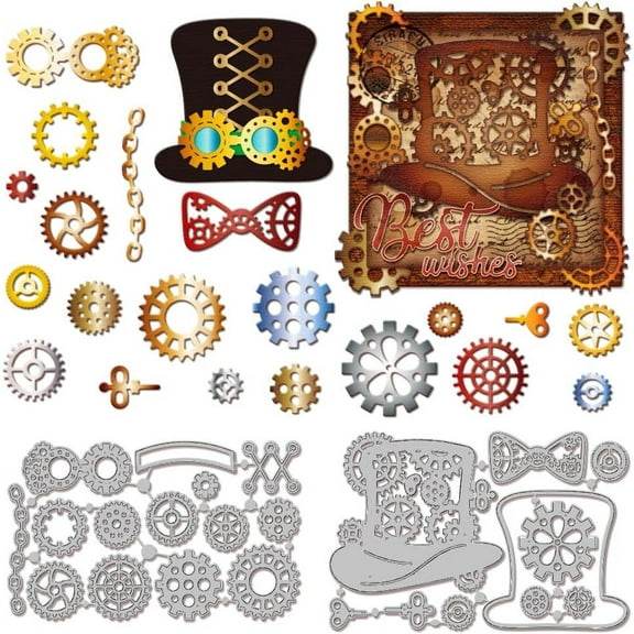 Steampunk Gear Cutting Dies for Card Making Hat Metal Die Cuts Cutting Dies Templates for Scrapbooking Journal Embossing Paper Craft Decor