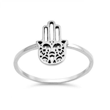 Sterling Silver Hamsa Ring - 925 Sterling Silver Hand Of Hamsa Ring Size 10