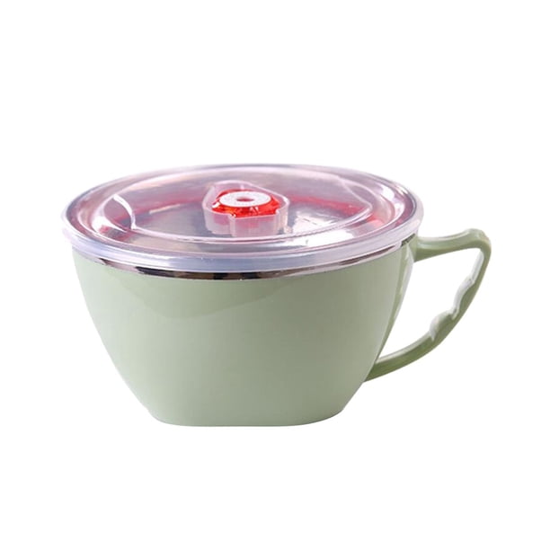 GOOHOCHY Cuenco de fideos de acero inoxidable con asa y tapa, cuencos para sopa, recipiente aislante para alimentos (verde)