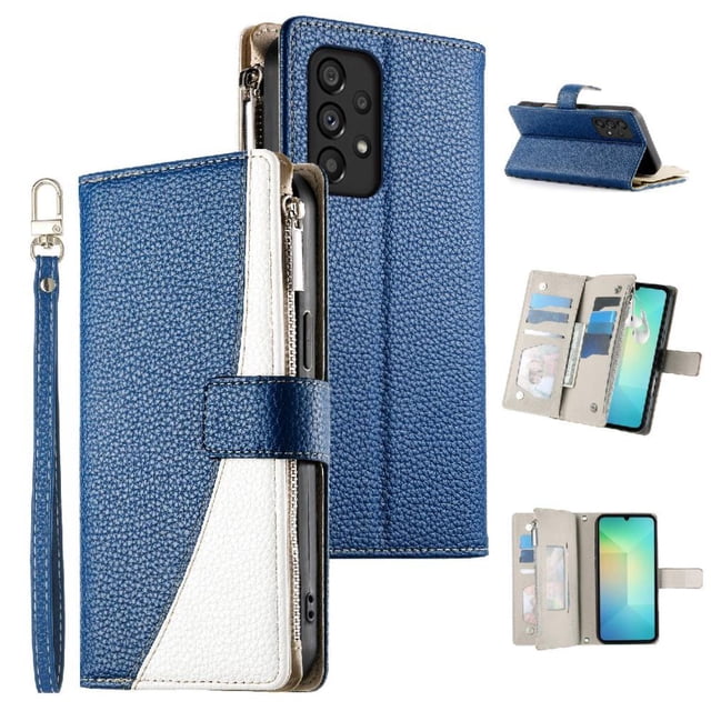 Funda cartera GANGXUN para Samsung Galaxy A53 5G , cuero PU con tarjetero, cremallera, correa de mano, soporte y protección 460°