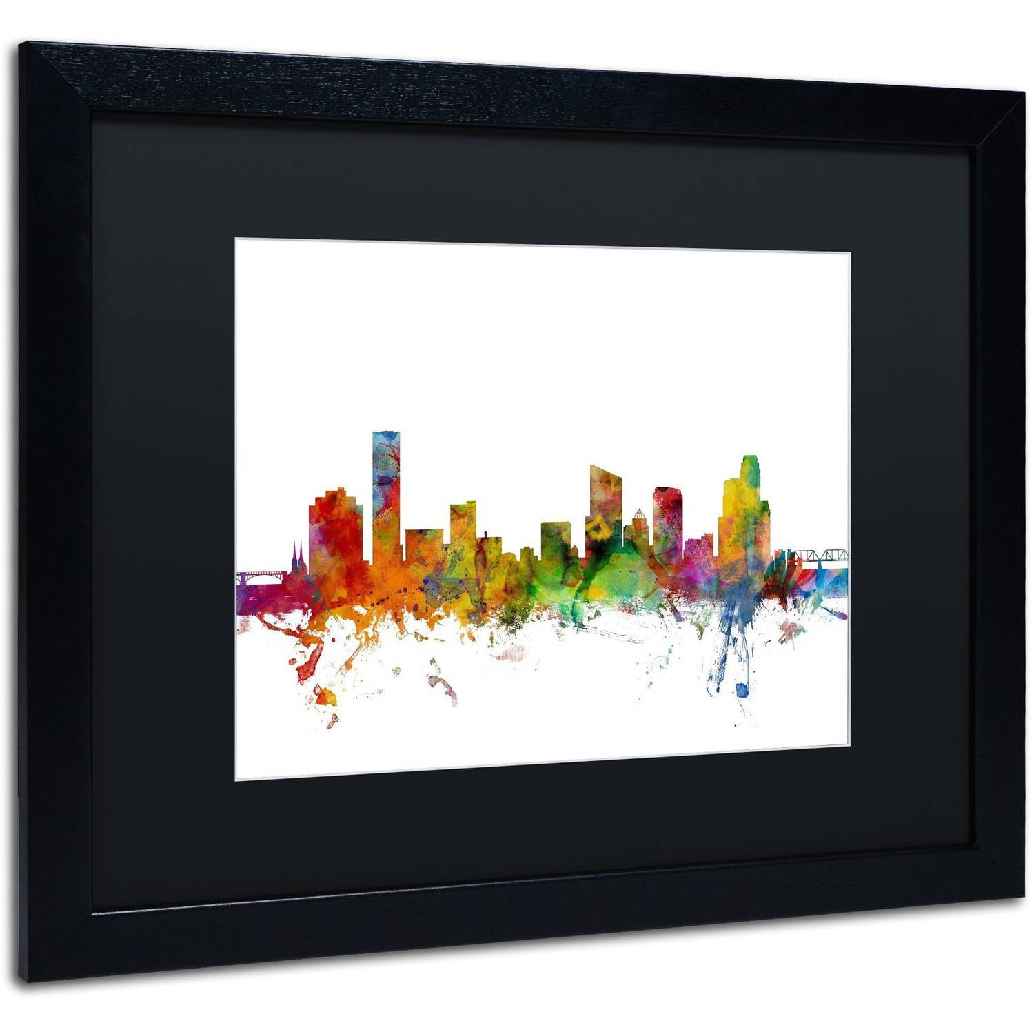 Trademark Fine Art 'Grand Rapids Michigan Skyline' Canvas Art by Michael Tompsett, Black Matte, Black Frame