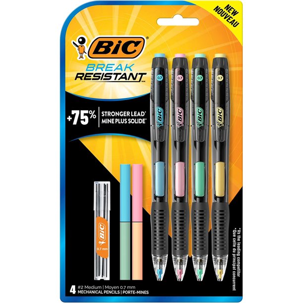 BIC BreakResistant Mechanical Pencils with Erasers, No. 2 Lead (0.7mm