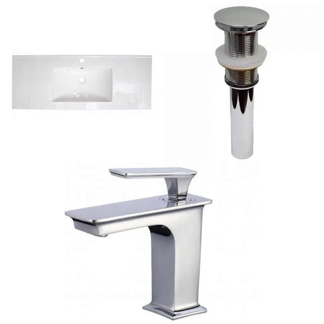 American Imaginations 48-in. W 1 Hole Ceramic Top Set In White Color - Drain Incl. AI-32609