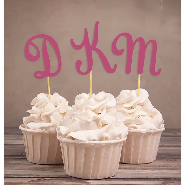 Darling Souvenir Custom Initials Wedding Cupcake Toppers Personalized Party Dessert Decorations - Pack Of 20
