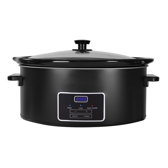 8 qt Black Digital Slow Cooker with Ceramic Inner Pot for Family Dinner, Dishwasher Safe