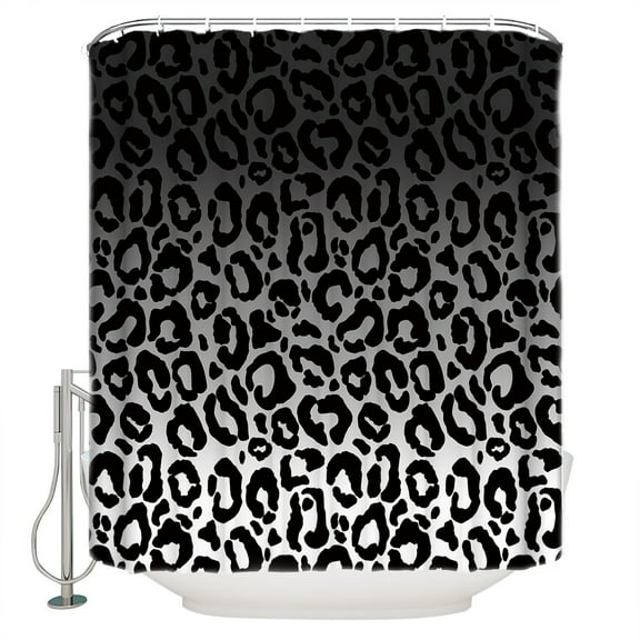 Ombre Leopard Shower Curtain, 66" x 72", Print Black White Gradient Waterproof Bathroom Curtain Washable Shower Curtain Set with 12 Hooks