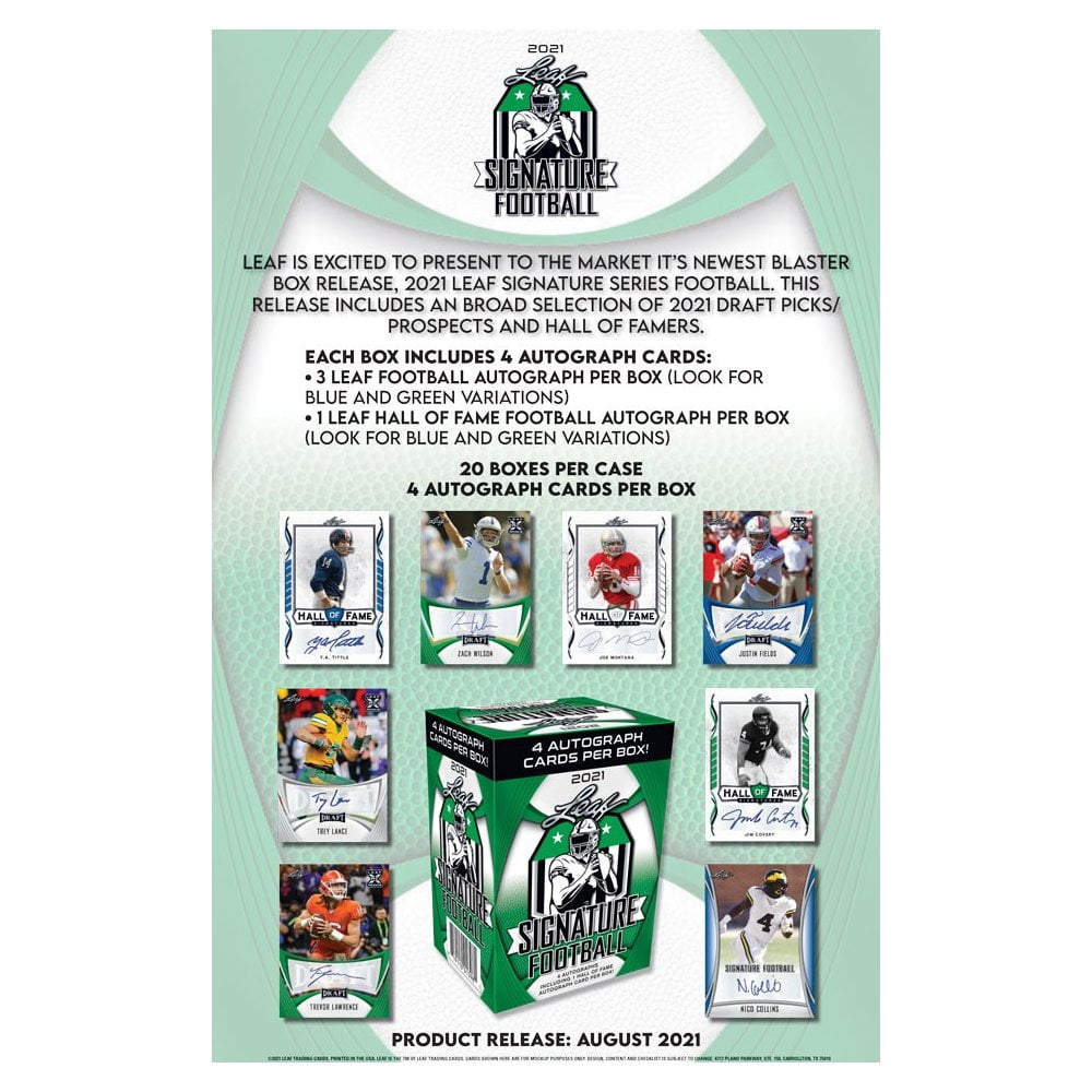 NFL Leaf 2021 Signature Football Trading Card BLASTER Box (4 Autographs)