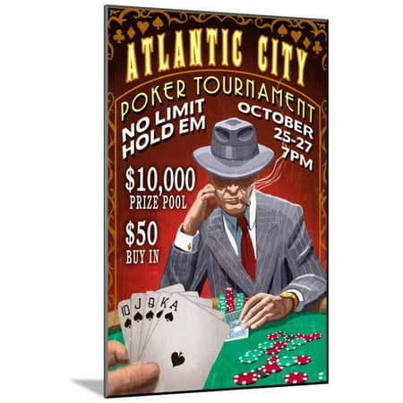 Atlantic City - Poker Tournament Vintage Sign Wood Mounted Print Wall Art By Lantern (Best Poker Atlantic City)