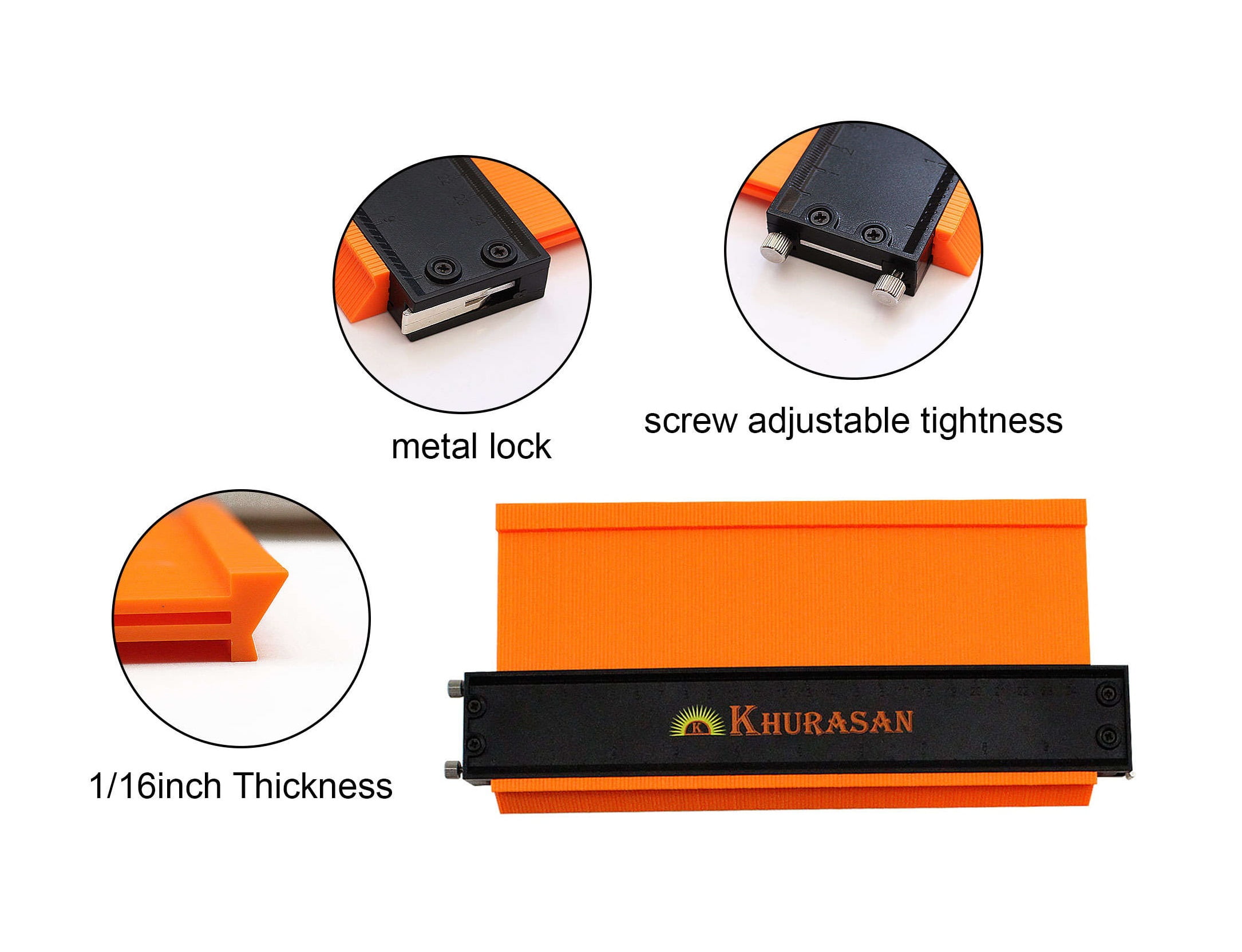 Khurasan 10" and 5" Contour Gauge Tool Set with Lock, Adjustable Screws, 3-Fold Angle Ruler and Pencil - 2 Pack