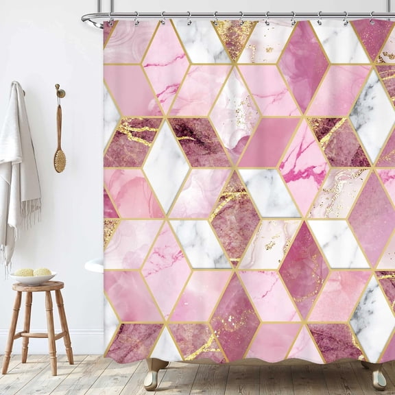 Pink Gold Geometric Marble Shower Curtain 72Wx72H Inch Abstract Ombre Blush Mauve Shower Curtain Bathroom Set Modern Luxury Girly Shower Curtain for Women Aesthetic Texture Art Home Decor