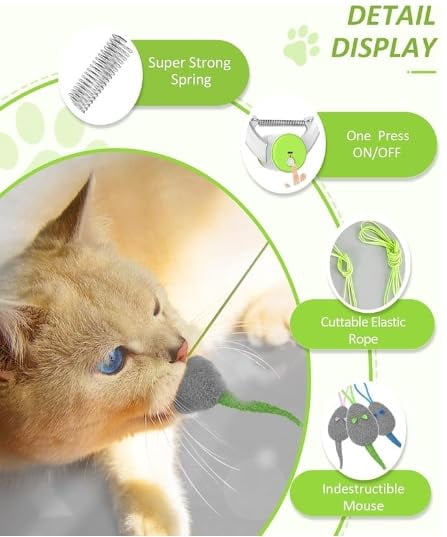 Interactive Cat Toys For Indoor Cats - Automatic Flying Bird Wand Chase Exercise Enrichment  Rechargeable Durable Safe Kitten & Adult Electric Hanging Bored
