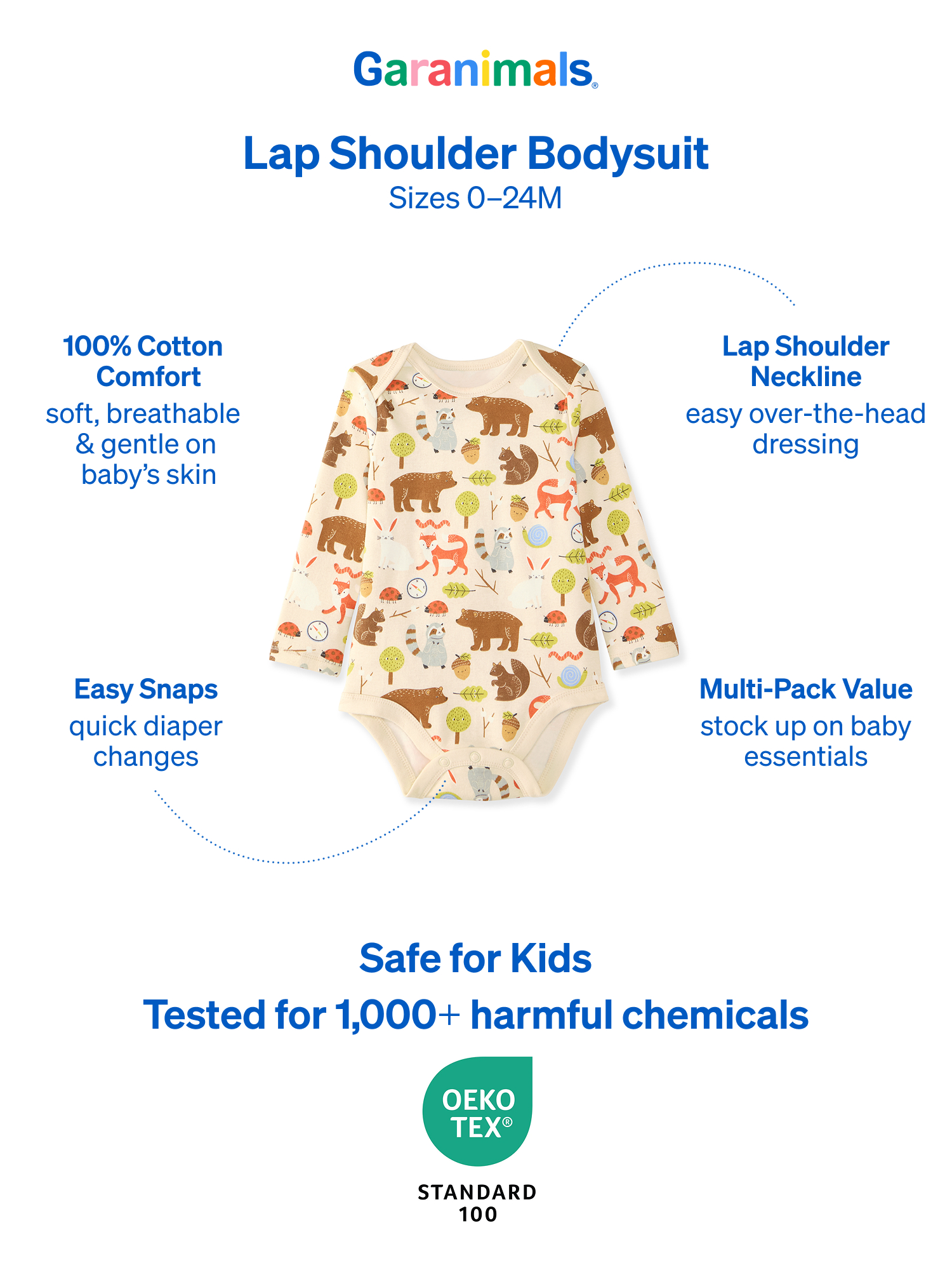 Garanimals 100% Cotton Long Sleeve Bodysuits, 4-Pack photo 7