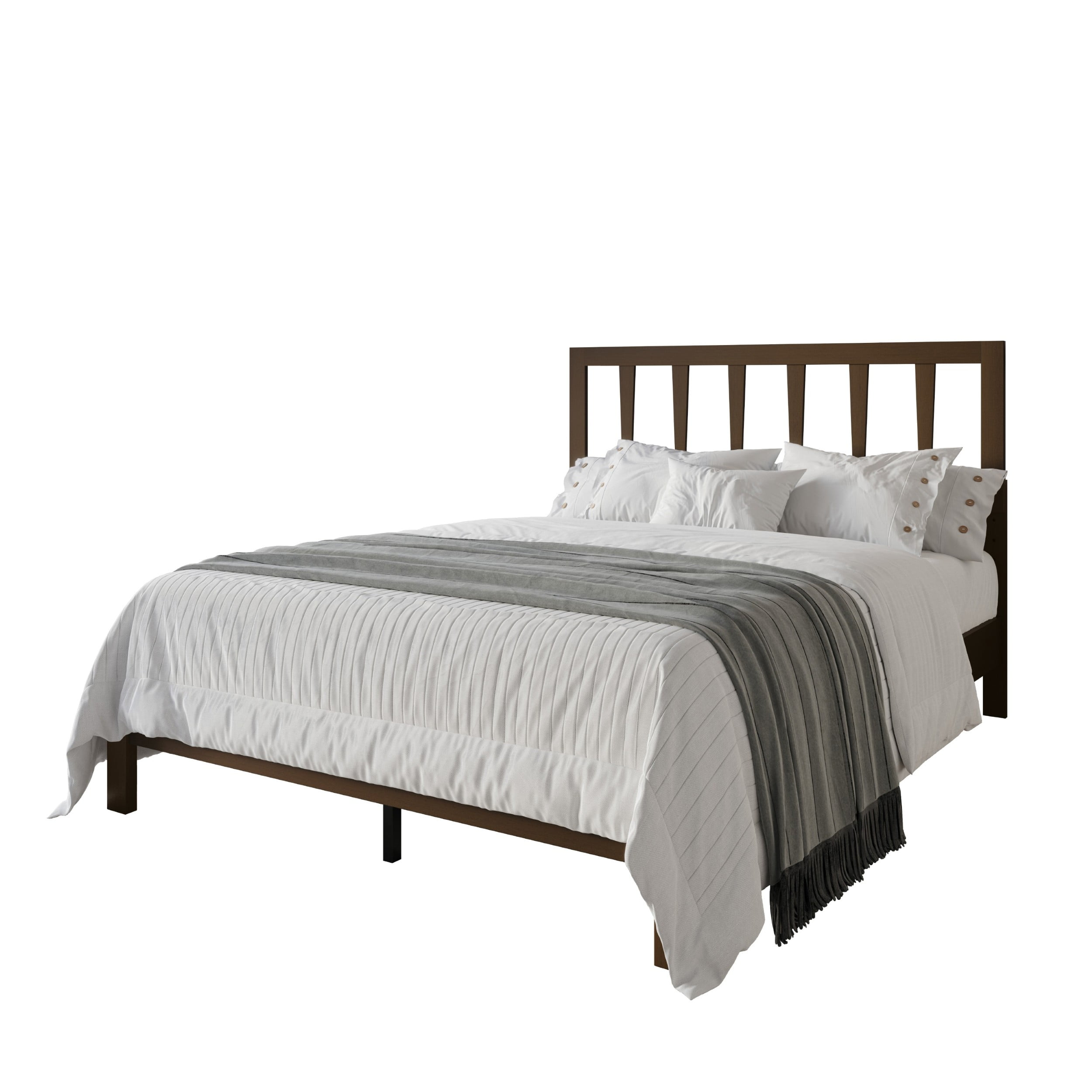 Home Design Elmira King Wood Platform Bed with Adjustable Height Headboard & Durable Wood Construction, Brown, Easy Assembly
