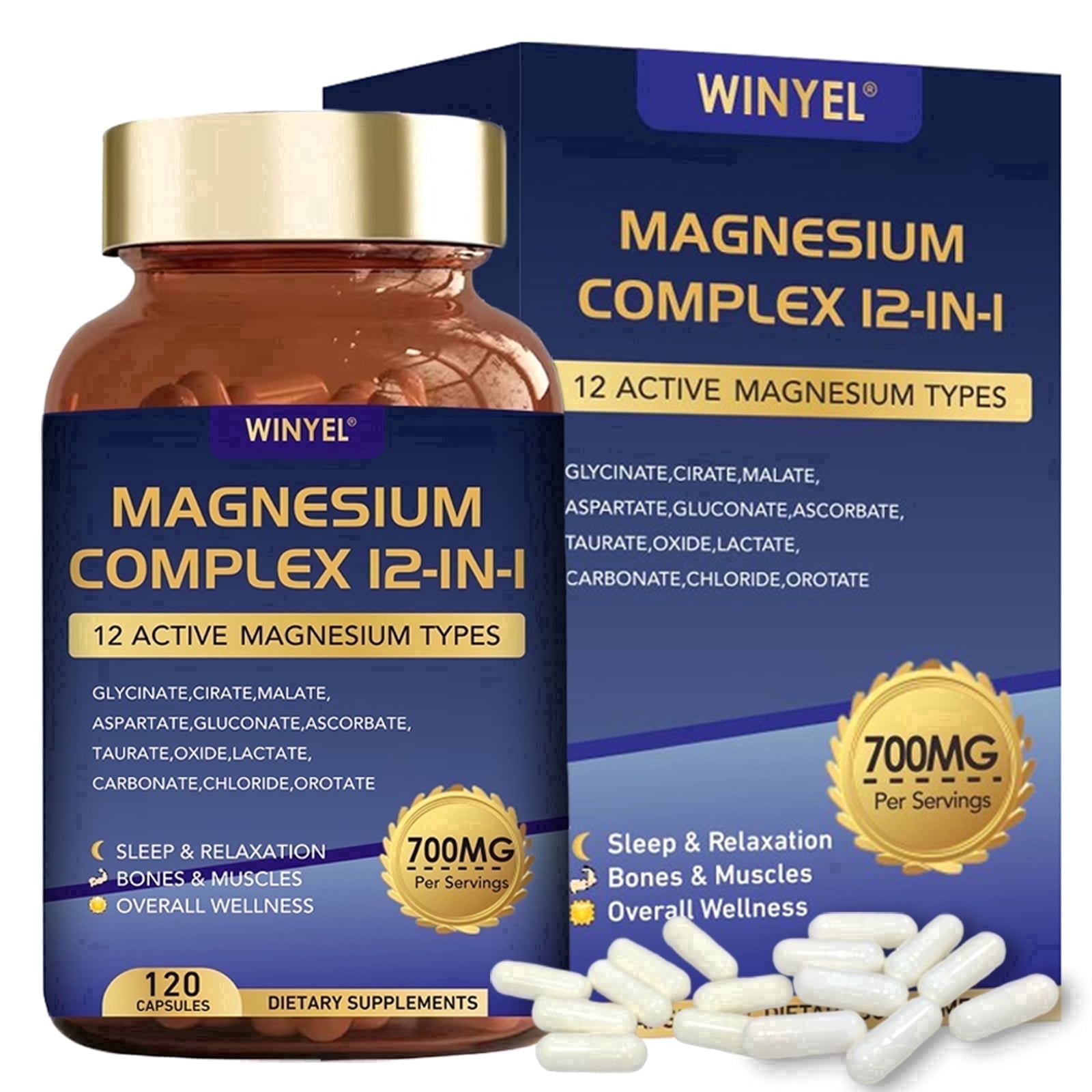 12-in-1 High Absorption Multi Source Magnesium Complex 700mg Capsules, Daily Multi Mineral Nutrient Blend for Adult & Senior Holistic Wellness, 120 Count