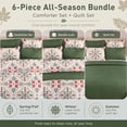 thumbnail image 6 of Regency Heights Full/Queen Comforter Set with Quilt Coverlet, 6-Piece Bed in a Bag Holiday Green Floral Bedding Set with Quilted Bedspread and Shams, Layered Bedding Bundle for All Season, 6 of 11