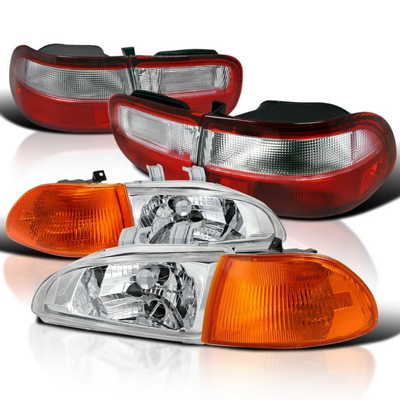 Spec-D Tuning Jdm Chrome Crystal Corner Headlights   Red/Clear Tail Lamps for 1992-1995 Honda Civic Sedan 4Dr Left   Right Pair