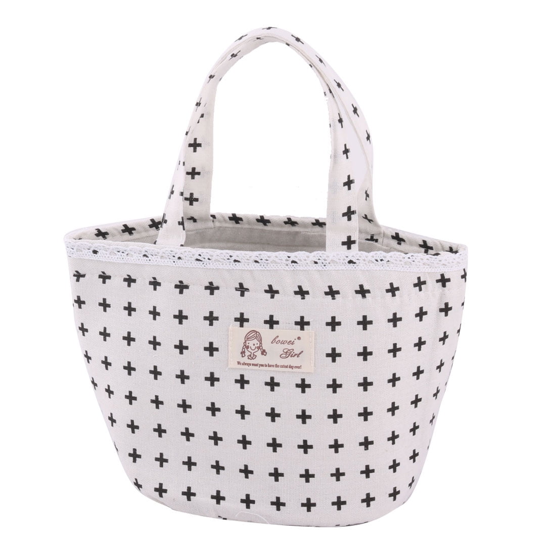 School Cotton Linen Symbol Print Lunch Box Holder Cooler Bag School Cotton Linen Symbol Print Lunch Box Holder Cooler Bag Drawstring Handbag