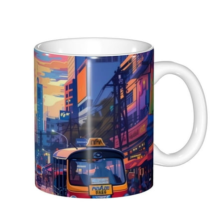 

Zeuib Taxi Colorful Town Ceramic Coffee Mug with Large Handle，Modern Reactive Glaze Dishwasher & Microwave Safe – Perfect for Home Office Café Gift-Ready