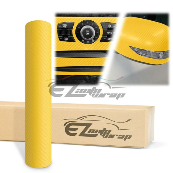 EZAUTOWRAP 4D Carbon Fiber Textured Yellow Semi Gloss Car Vinyl Wrap Sticker Decal Film Sheet Decoration With Air Release Techology