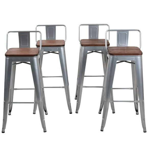 Changjie Furniture 30 Inch Bar Stools Set of 4 Industrial Metal Barstools Bar Height Bar Stool with Backs for Home Kitchen (30 inch, Silver)
